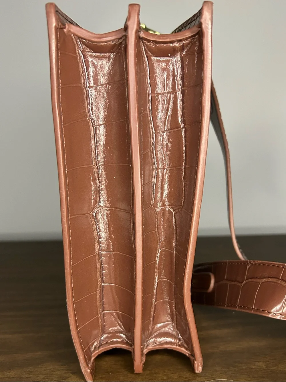 JW PEI Brown Croc Embossed Vegan Leather Crossbody Bag